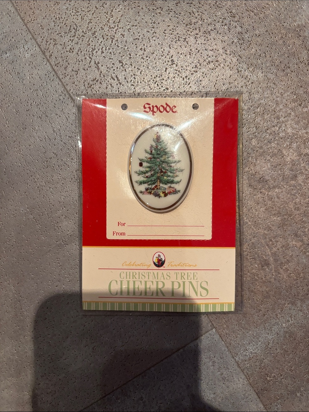 Spode Green and Red Christmas Tree Cheer Pin